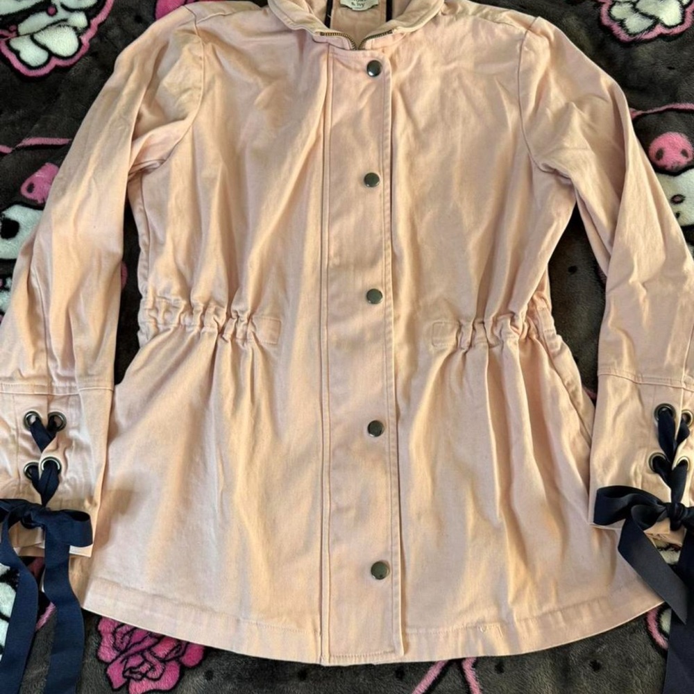 Pink Jacket with Navy lace up bow Accents